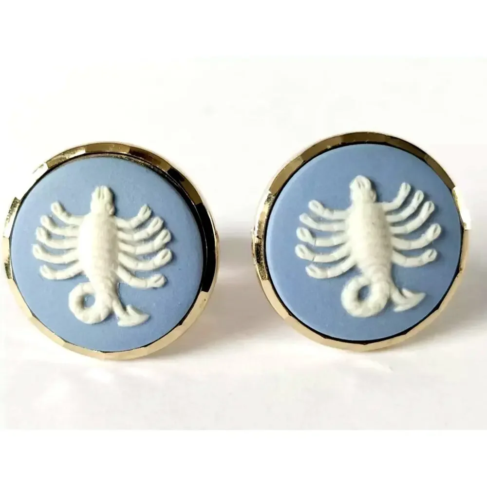 Vintage Scorpio cufflinks Wedgwood Blue Jasperware Zodiac Scorpio Men’s Gift!!!